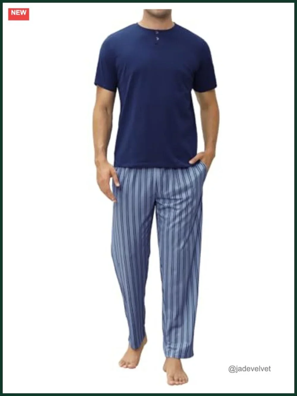 Men's Cotton Short Sleeve Pajama Set with Pockets Soft Loungewear
